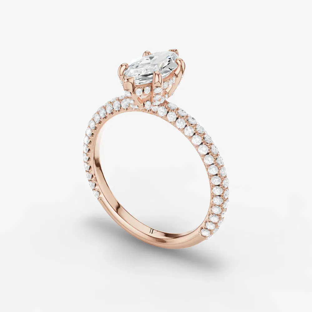 Certified 1 carat Lab Grown Diamond Marquise Cut Pavé, Hidden Halo Engagement Ring in 14K Rose Gold-Palith