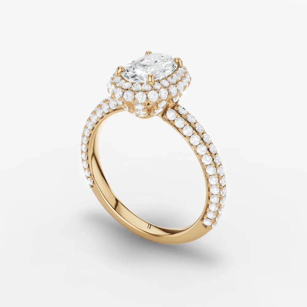 Certified 1 carat Lab Grown Diamond Oval Cut Pavé, Halo, Hidden Halo Engagement Ring in 14K Yellow Gold-Brym
