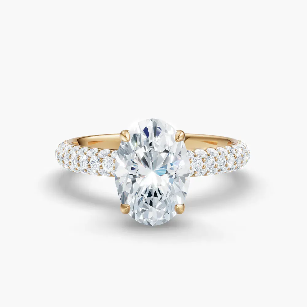 Certified 1 carat Lab Grown Diamond Oval Cut Pavé, Hidden Halo Engagement Ring in 14K Yellow Gold-Lyre