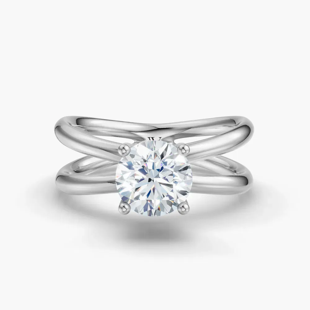 Certified 1 carat Lab Grown Diamond Round Cut Solitaire, Split Shank, Hidden Halo Engagement Ring in 14K White Gold-Ryn