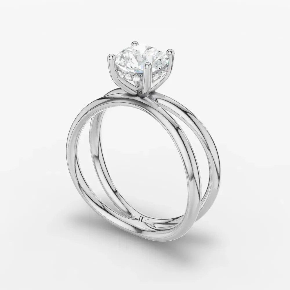 Certified 1 carat Lab Grown Diamond Round Cut Solitaire, Split Shank, Hidden Halo Engagement Ring in 14K White Gold-Ryn