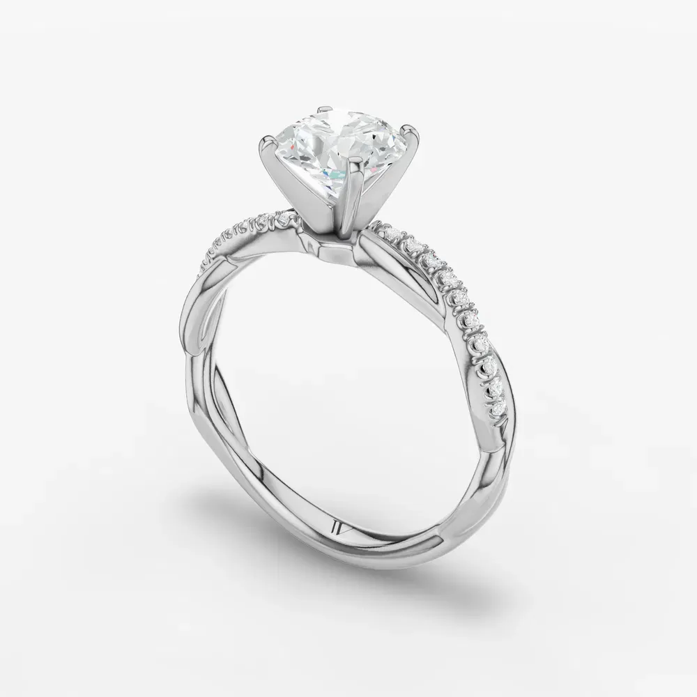 Certified 1 carat Lab Grown Diamond Round Cut Pavé, Twist, Infinity Engagement Ring in 14K White Gold-Obliq