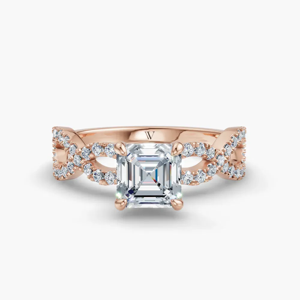 Certified 1 carat Lab Grown Diamond Asscher Cut Infinity, Twist, Pavé Engagement Ring in 14K Rose Gold-Aurelia