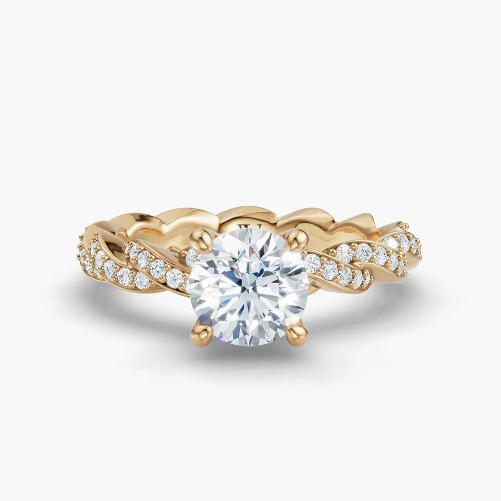 Certified 1 carat Lab Grown Diamond Round Cut Twist, Pavé, Infinity Engagement Ring in 14K Yellow Gold-Vylem