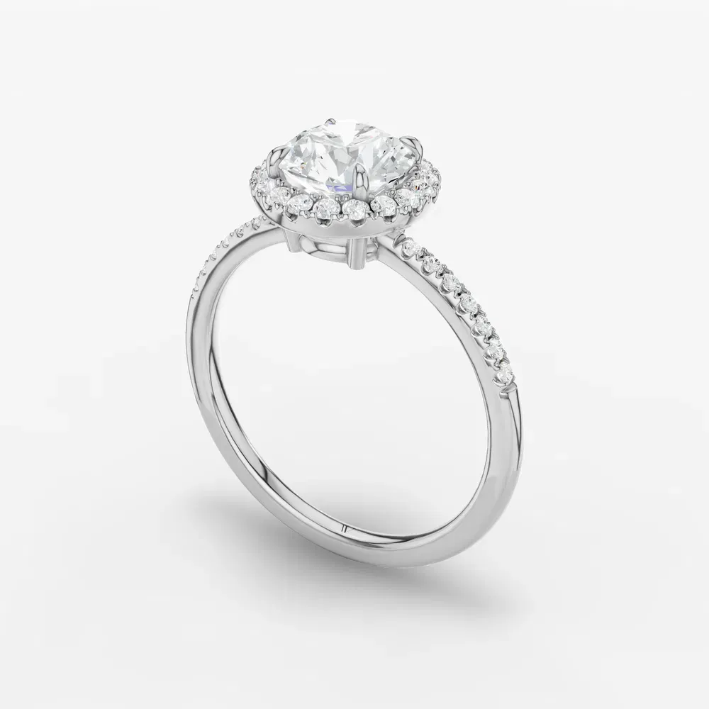 Certified 1 carat Lab Grown Diamond Round Cut Halo, Pavé, Classic Engagement Ring in 14K White Gold-Elite Vaelumette