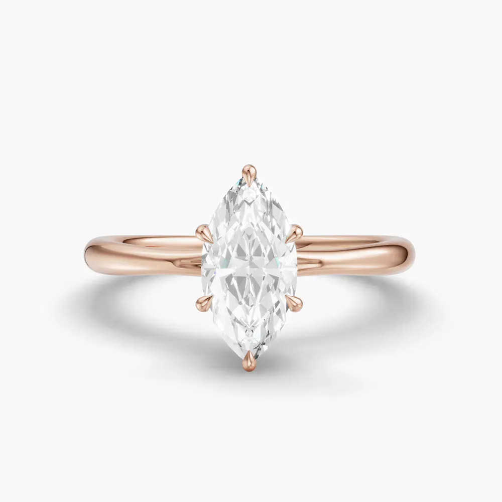 Certified 1 carat Lab Grown Diamond Marquise Cut Hidden Halo, Solitaire, Low profile Engagement Ring in 14K Rose Gold-Anomis