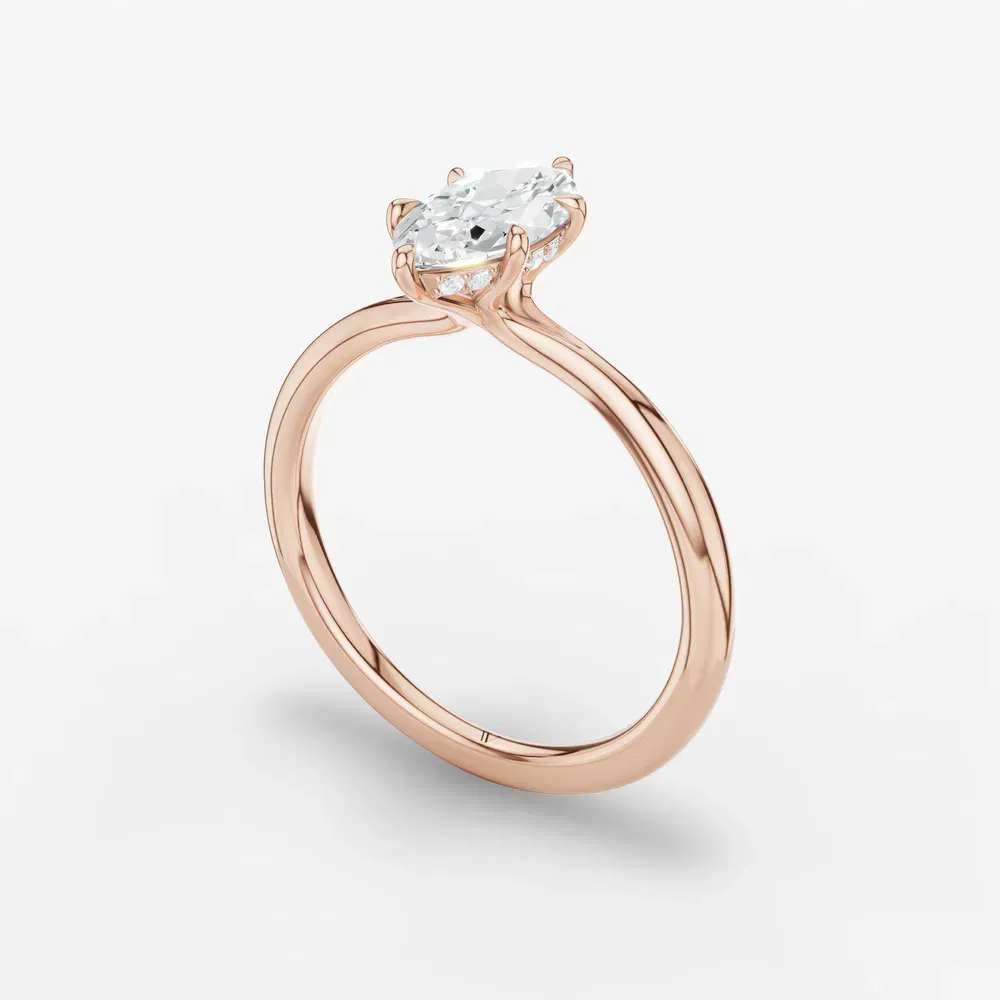 Certified 1 carat Lab Grown Diamond Marquise Cut Hidden Halo, Solitaire, Low profile Engagement Ring in 14K Rose Gold-Anomis