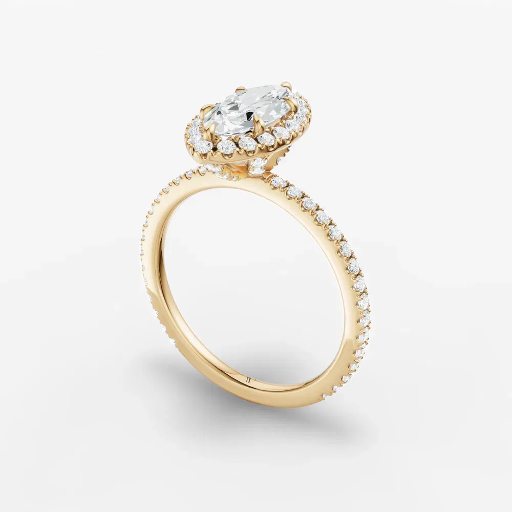 Certified 1 carat Lab Grown Diamond Marquise Cut Pavé, Halo, Hidden Halo Engagement Ring in 14K Yellow Gold-Jynl
