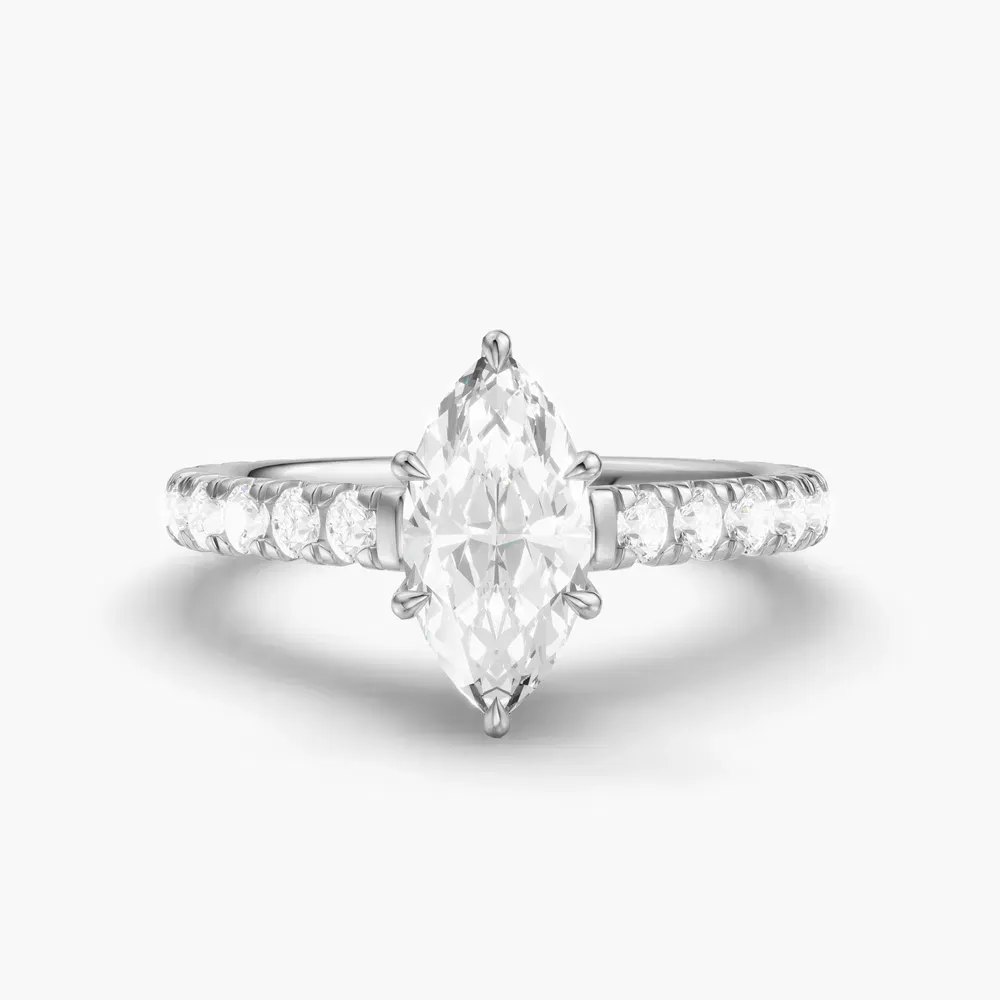 Certified 1 carat Lab Grown Diamond Marquise Cut Pavé, Cathedral, Low profile Engagement Ring in 14K White Gold-Isuo