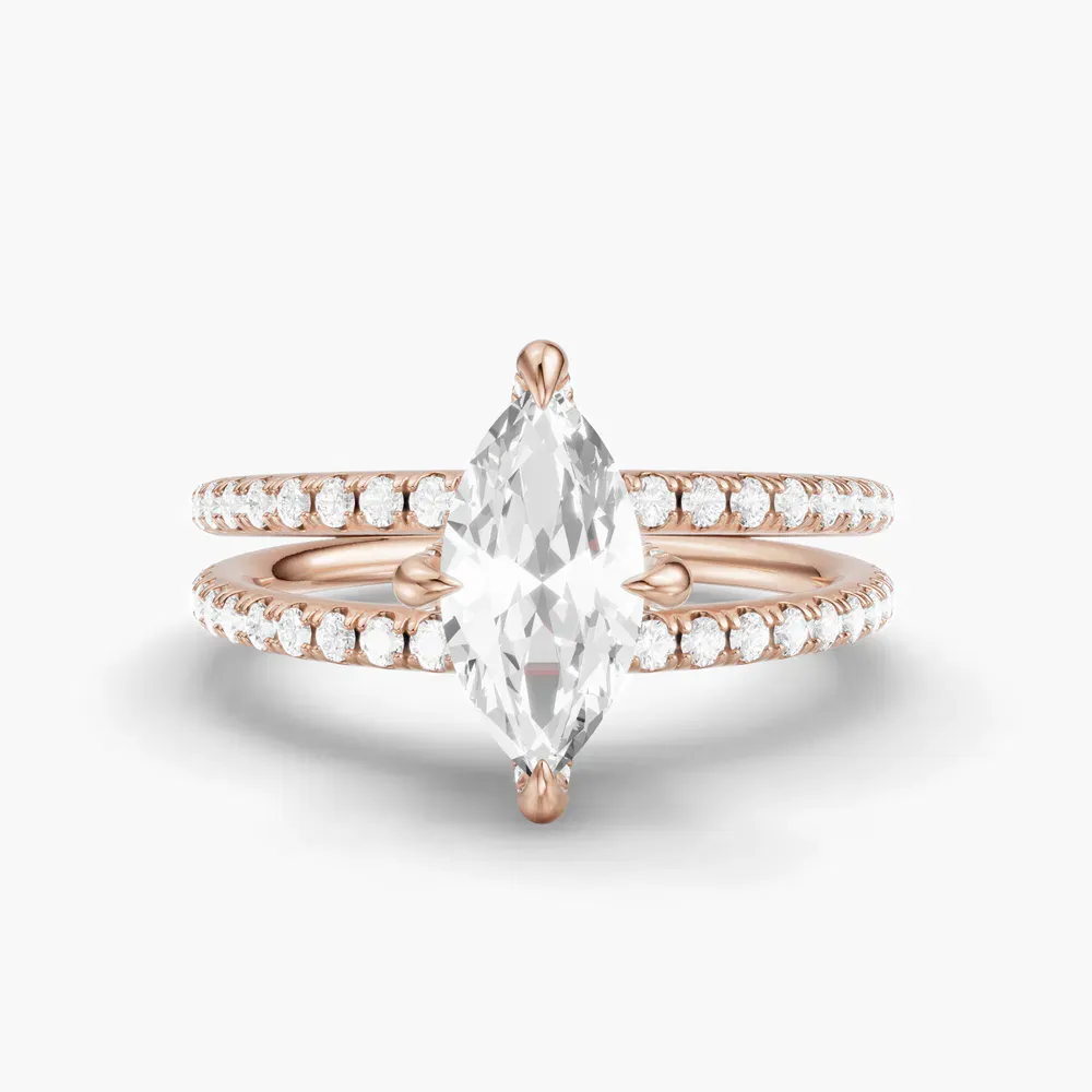 Certified 1 carat Lab Grown Diamond Marquise Cut Pavé, Split Shank, Hidden Halo Engagement Ring in 14K Rose Gold-Soren
