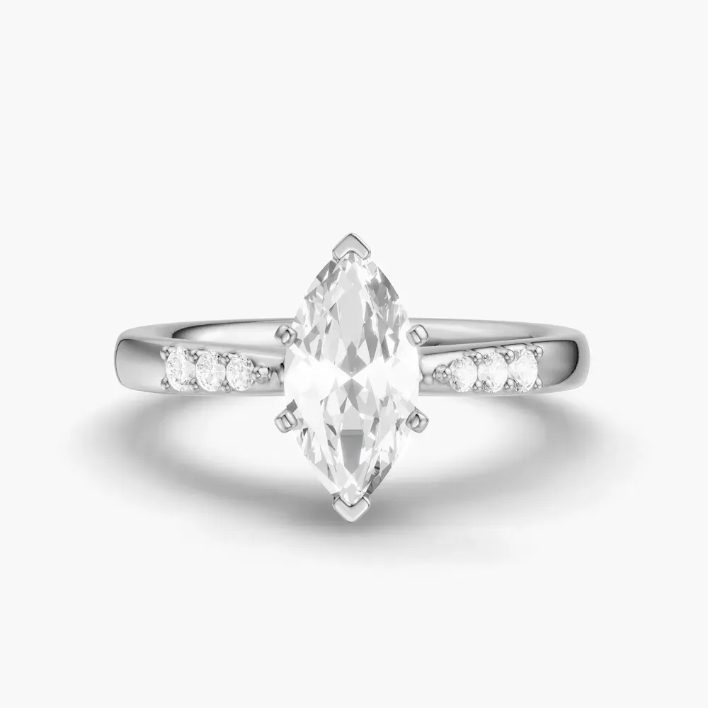 Certified 1 carat Lab Grown Diamond Marquise Cut Side Stone Engagement Ring in 14K White Gold-Jubatu