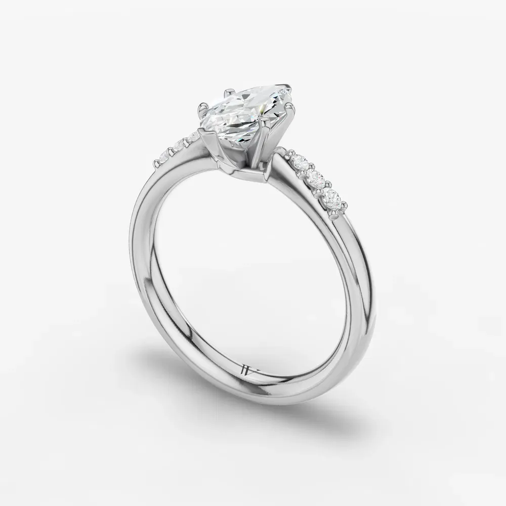Certified 1 carat Lab Grown Diamond Marquise Cut Side Stone Engagement Ring in 14K White Gold-Jubatu