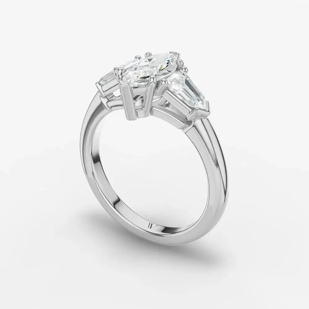 Certified 1 carat Lab Grown Diamond Marquise Cut Three Stone, Side Stone Engagement Ring in 14K White Gold-Lyris