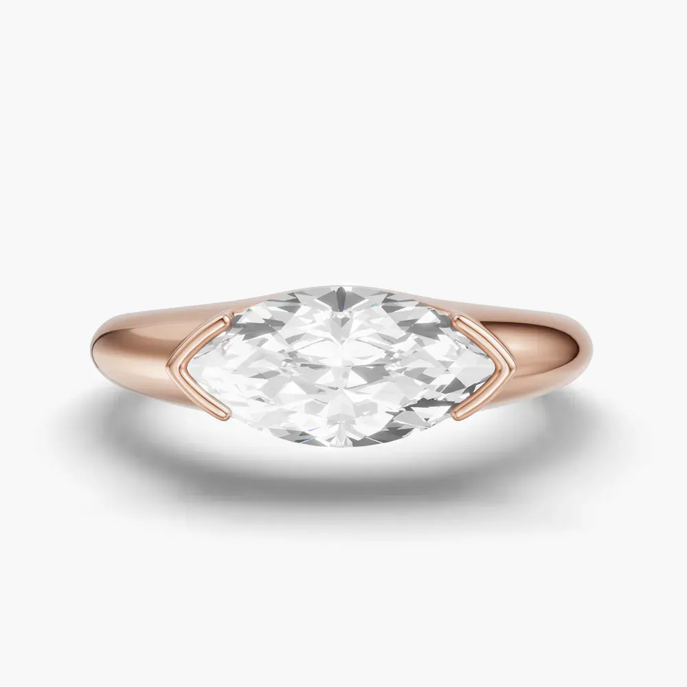 Certified 1 carat Lab Grown Diamond Marquise Cut Solitaire, Bezel, East-West Engagement Ring in 14K Rose Gold-Elen