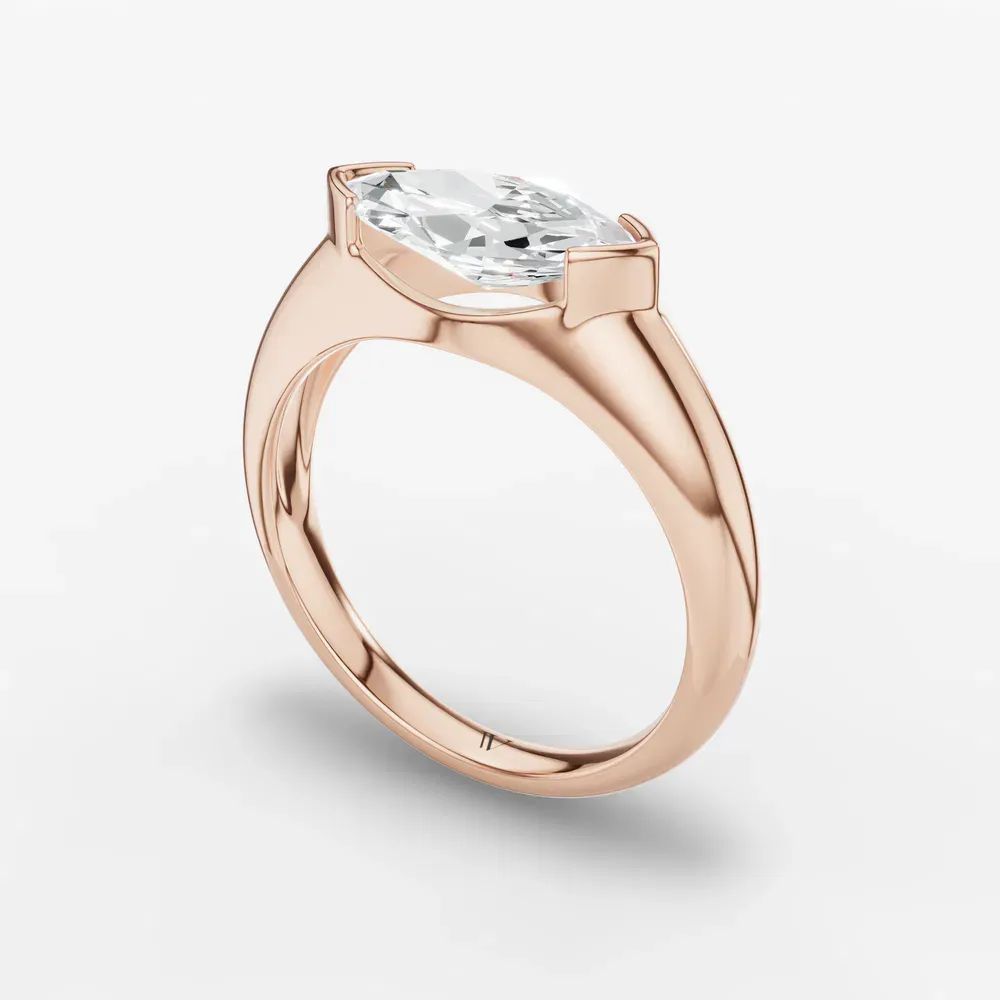 Certified 1 carat Lab Grown Diamond Marquise Cut Solitaire, Bezel, East-West Engagement Ring in 14K Rose Gold-Elen