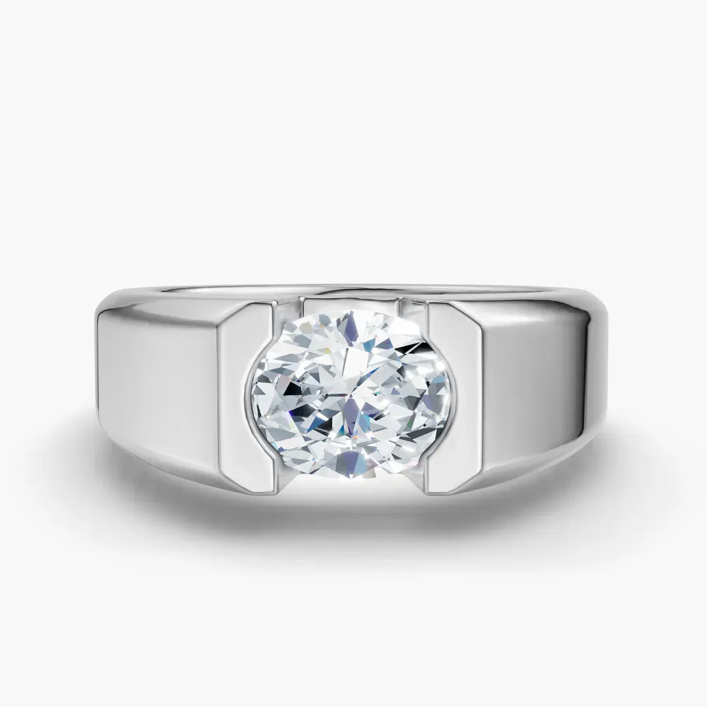 Certified 1 carat Lab Grown Diamond Oval Cut Men's Engagement Ring in 14K White Gold-Raven