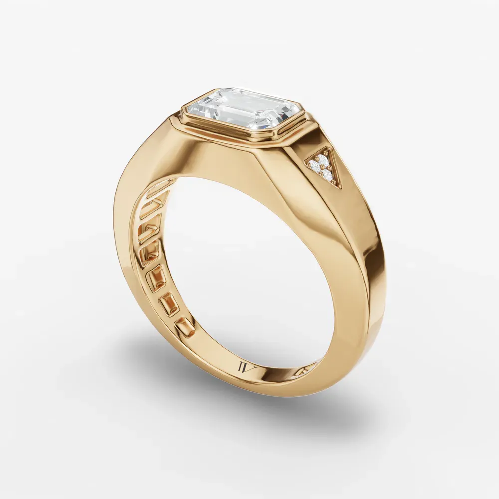Certified 1 carat Lab Grown Diamond Emerald Cut Men's Engagement Ring in 14K Yellow Gold-Gravity
