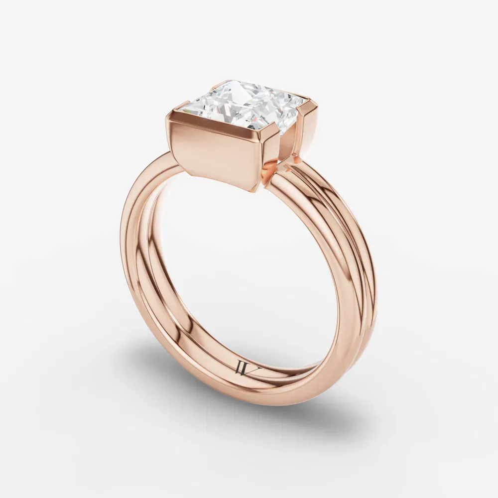 Certified 1 carat Lab Grown Diamond Princess Cut Solitaire, Bezel, Modern Engagement Ring in 14K Rose Gold-Sena