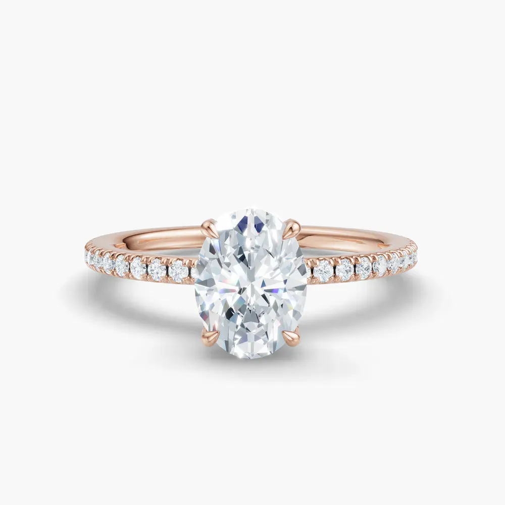 Certified 1 carat Lab Grown Diamond Oval Cut Pavé, Hidden Halo Engagement Ring in 14K Rose Gold-Orhi
