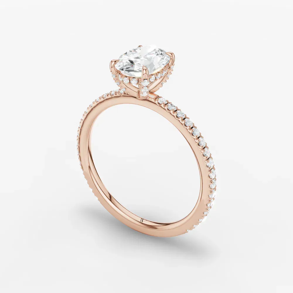 Certified 1 carat Lab Grown Diamond Oval Cut Pavé, Hidden Halo Engagement Ring in 14K Rose Gold-Orhi