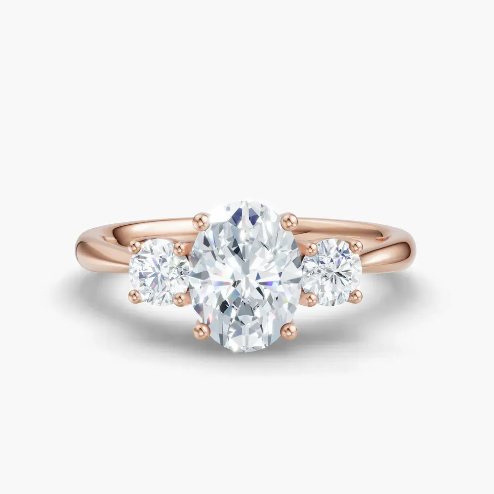Certified 1 carat Lab Grown Diamond Oval Cut Three Stone, Side Stone, Low profile Engagement Ring in 14K Rose Gold-Dhyra
