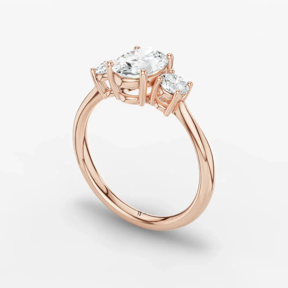 Certified 1 carat Lab Grown Diamond Oval Cut Three Stone, Side Stone, Low profile Engagement Ring in 14K Rose Gold-Dhyra