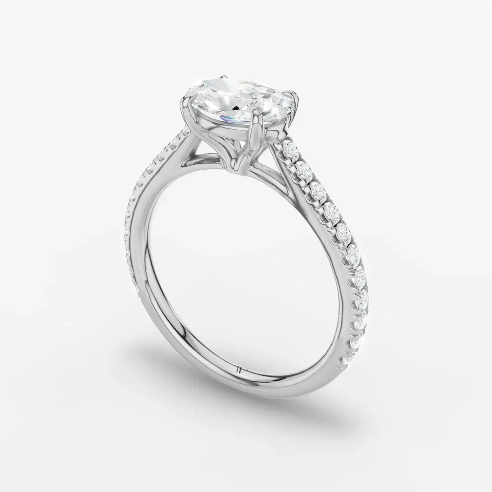 Certified 1 carat Lab Grown Diamond Oval Cut Pavé, Cathedral, East-West Engagement Ring in 14K White Gold-Uma