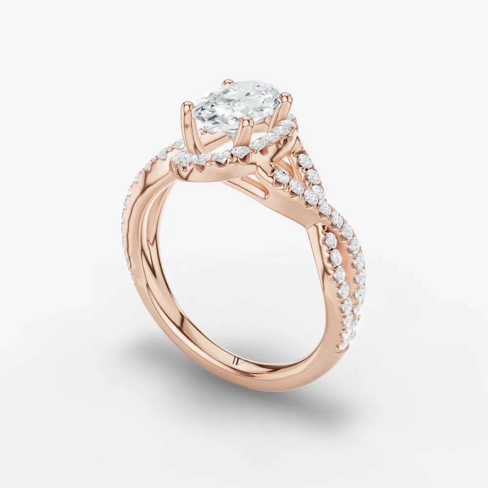Certified 1 carat Lab Grown Diamond Oval Cut Unique, Pavé, Halo Engagement Ring in 14K Rose Gold-Stellune