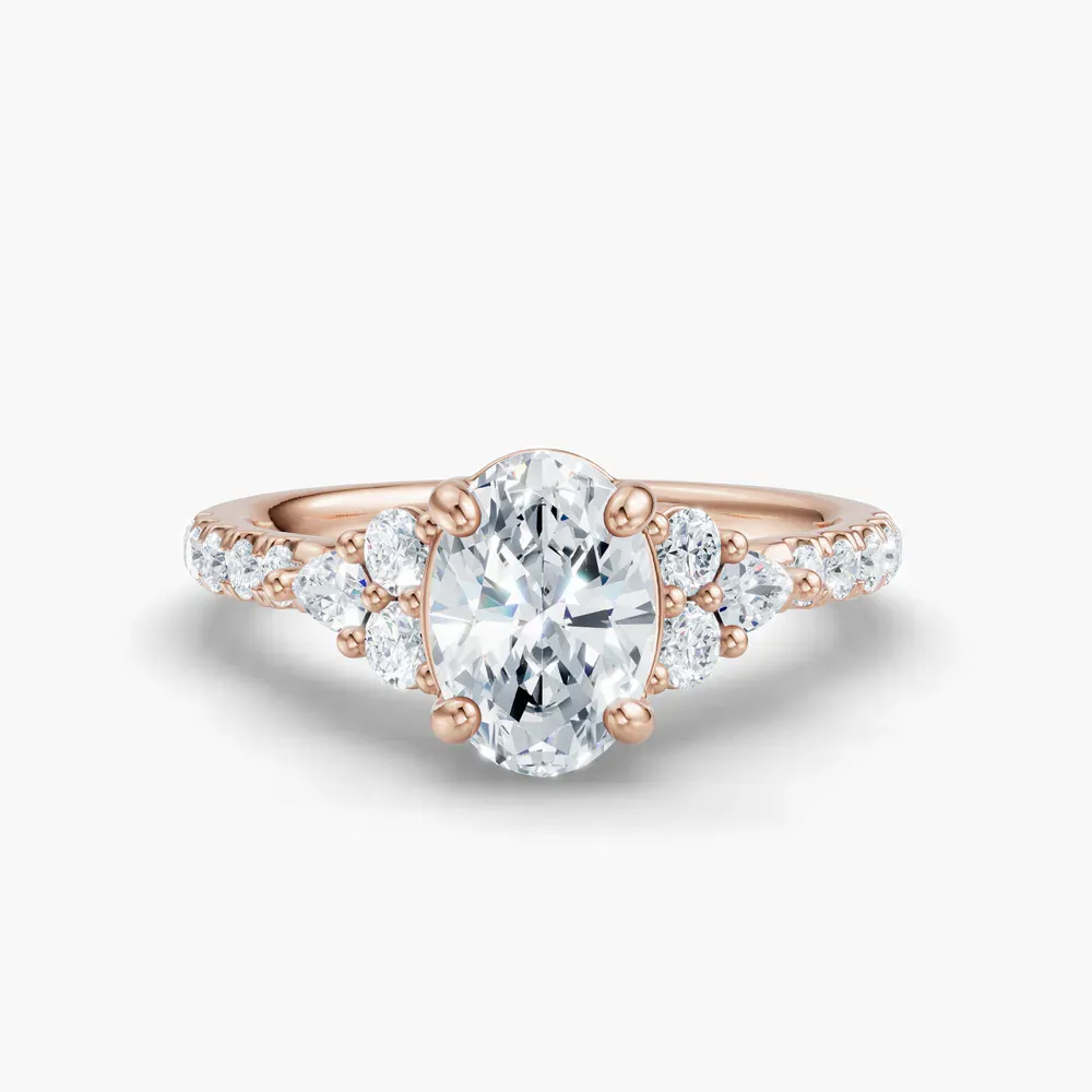 Certified 1 carat Lab Grown Diamond Oval Cut Pavé, Side Stone Engagement Ring in 14K Rose Gold-Tarne