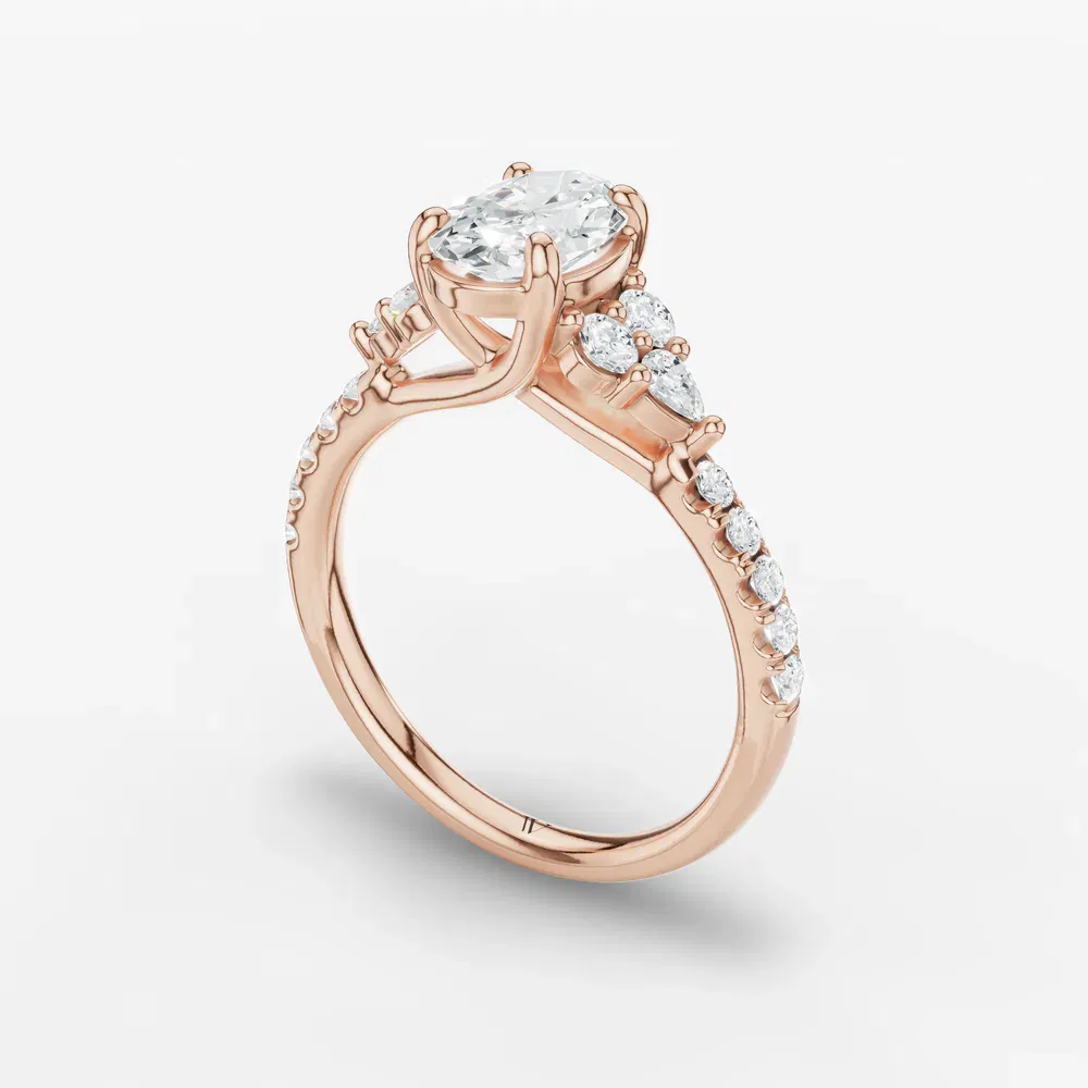 Certified 1 carat Lab Grown Diamond Oval Cut Pavé, Side Stone Engagement Ring in 14K Rose Gold-Tarne