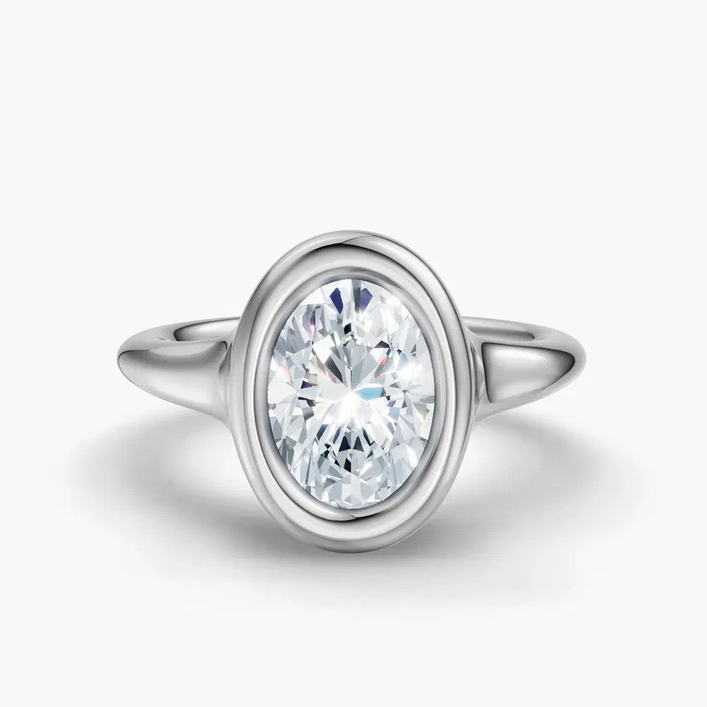 Certified 1 carat Lab Grown Diamond Oval Cut Solitaire, Bezel Engagement Ring in 14K White Gold-Zayn