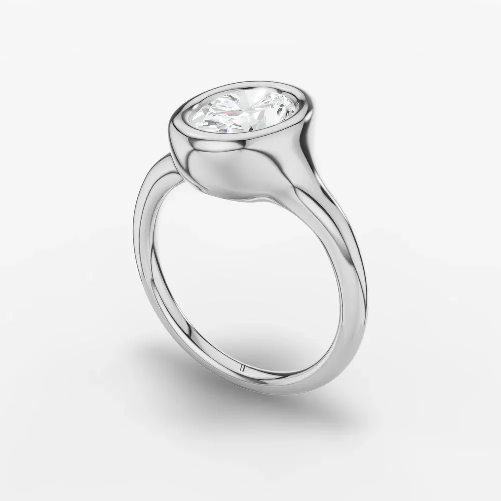 Certified 1 carat Lab Grown Diamond Oval Cut Solitaire, Bezel Engagement Ring in 14K White Gold-Zayn