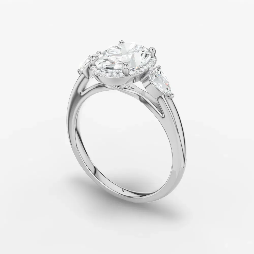 Certified 1 carat Lab Grown Diamond Oval Cut Halo, Cathedral, Three Stone Engagement Ring in 14K White Gold-Daren