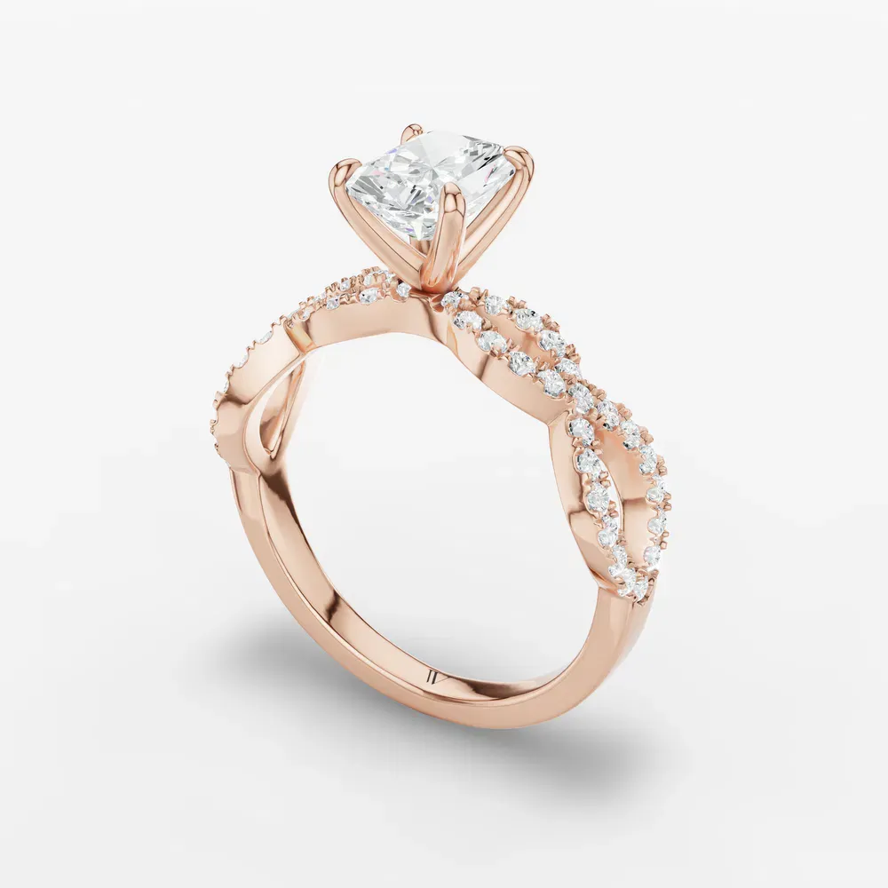Certified 1 carat Lab Grown Diamond Radiant Cut Infinity, Twist, Pavé Engagement Ring in 14K Rose Gold-Aurelia