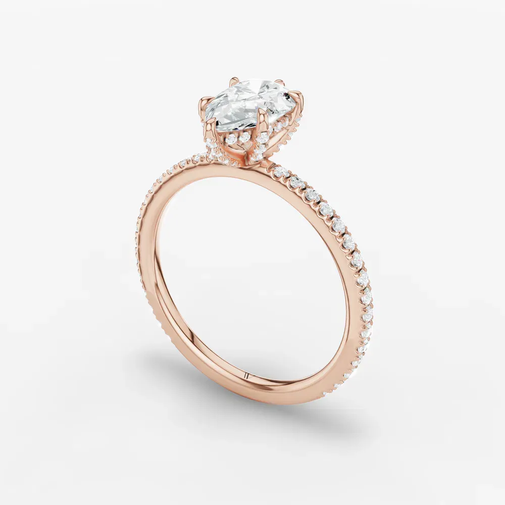 Certified 1 carat Lab Grown Diamond Pear Cut Pavé, Hidden Halo Engagement Ring in 14K Rose Gold-Orhi