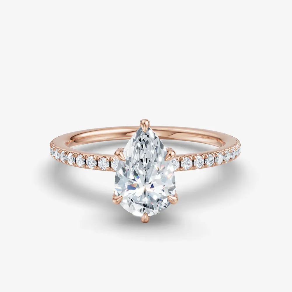 Certified 1 carat Lab Grown Diamond Pear Cut Pavé, Hidden Halo Engagement Ring in 14K Rose Gold-Orhi