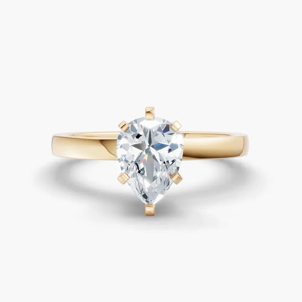 Certified 1 carat Lab Grown Diamond Pear Cut Solitaire, Classic, Simple Engagement Ring in 14K Yellow Gold-Ocea