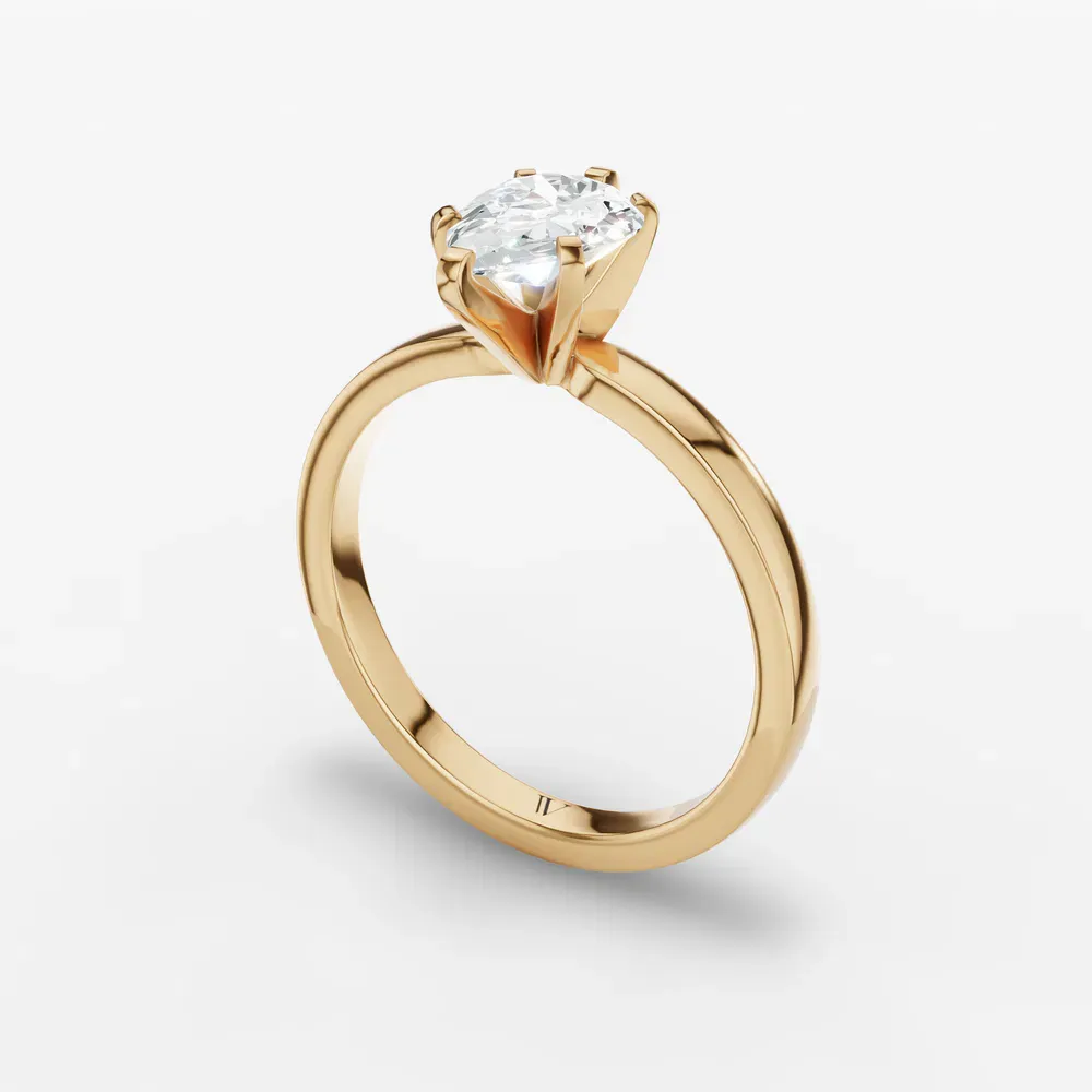 Certified 1 carat Lab Grown Diamond Pear Cut Solitaire, Classic, Simple Engagement Ring in 14K Yellow Gold-Ocea