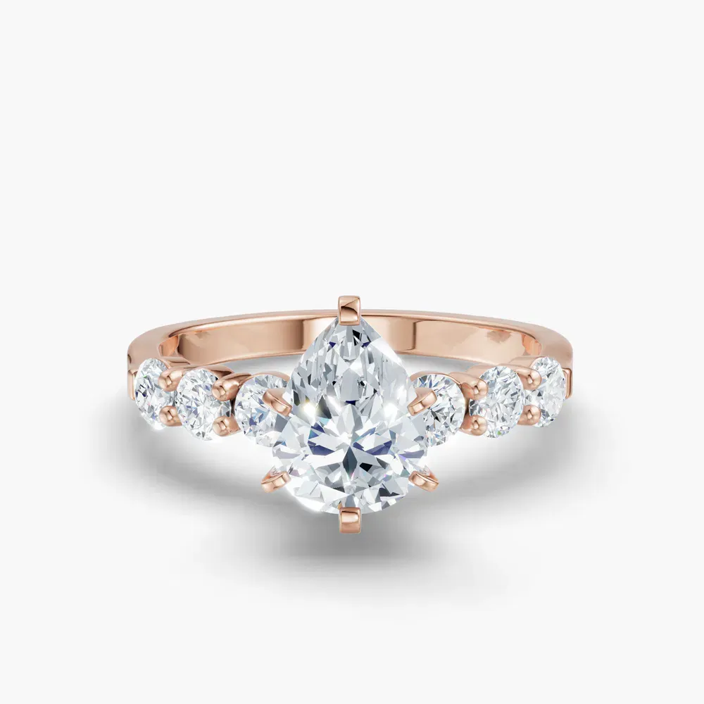 Certified 1 carat Lab Grown Diamond Pear Cut Side Stone Engagement Ring in 14K Rose Gold-Nylis
