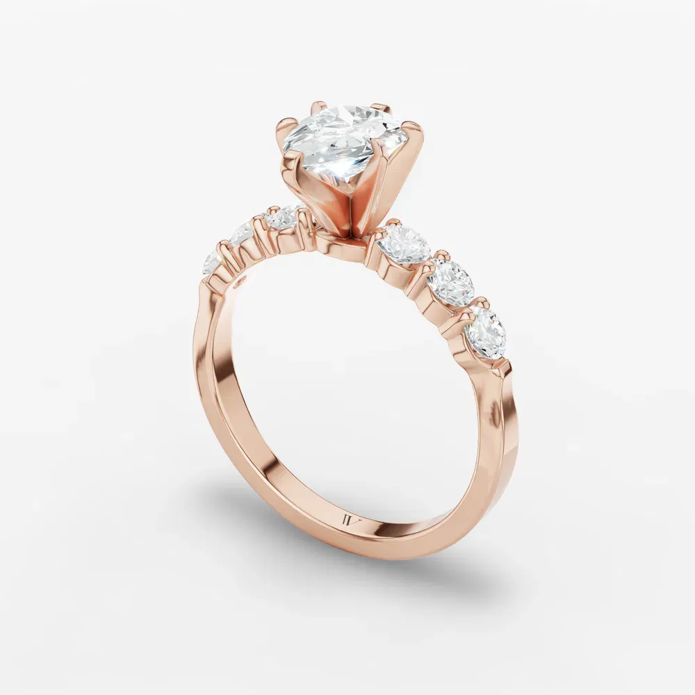 Certified 1 carat Lab Grown Diamond Pear Cut Side Stone Engagement Ring in 14K Rose Gold-Nylis