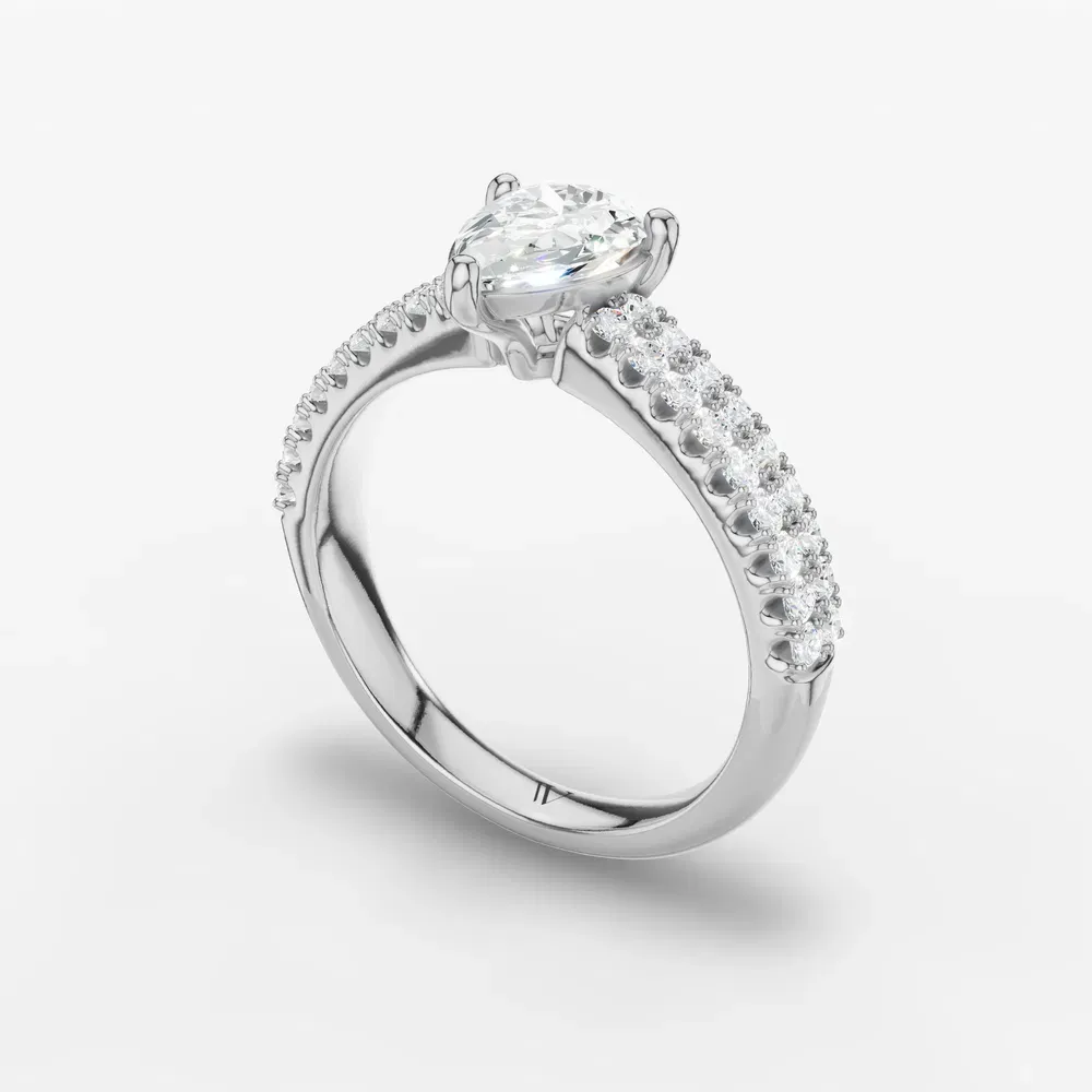 Certified 1 carat Lab Grown Diamond Pear Cut Pavé, Classic, Simple Engagement Ring in 14K White Gold-Mevdro