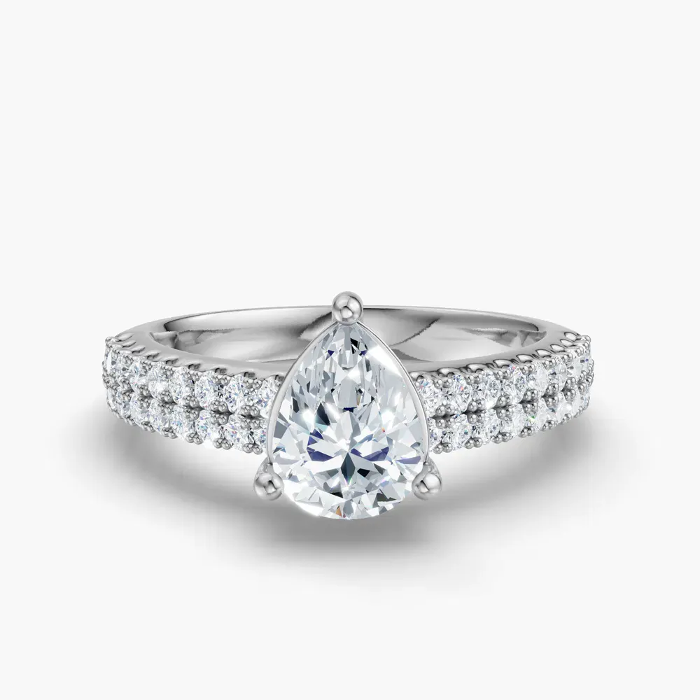 Certified 1 carat Lab Grown Diamond Pear Cut Pavé, Classic, Simple Engagement Ring in 14K White Gold-Mevdro