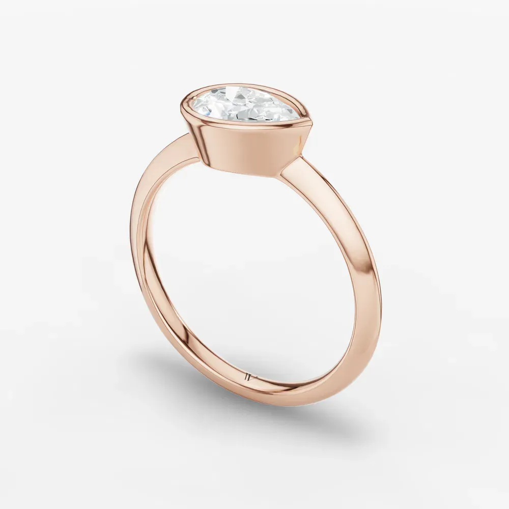 Certified 1 carat Lab Grown Diamond Pear Cut Bezel, East-West, Solitaire Engagement Ring in 14K Rose Gold-Galen
