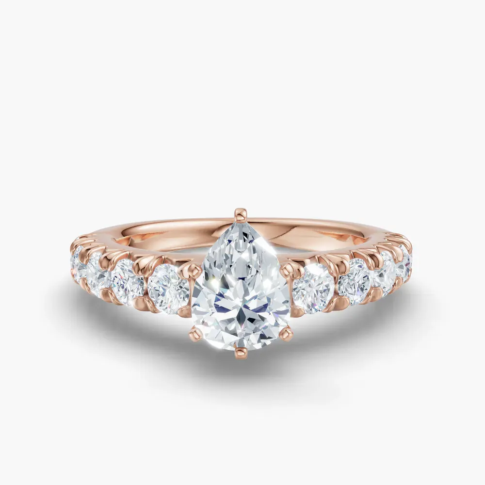 Certified 1 carat Lab Grown Diamond Pear Cut Pavé, Classic, Simple Engagement Ring in 14K Rose Gold-Zionb