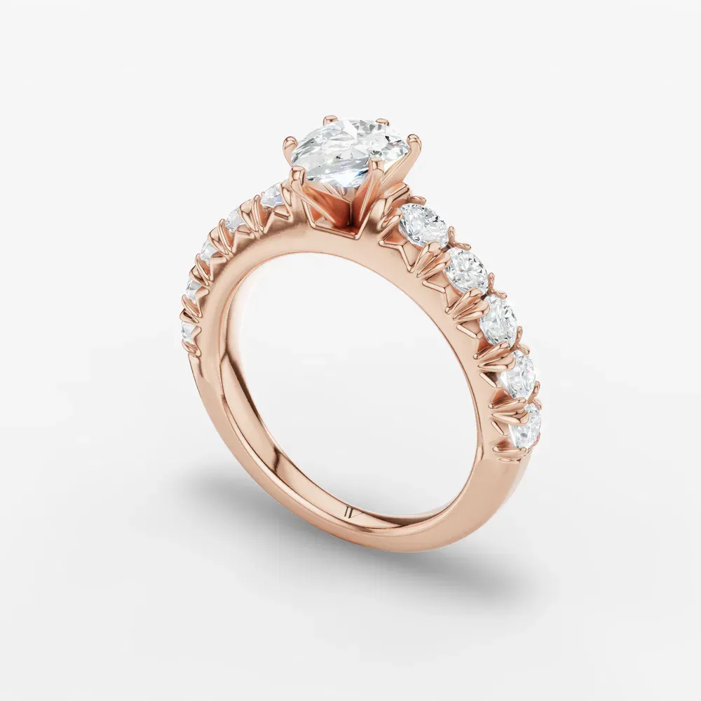 Certified 1 carat Lab Grown Diamond Pear Cut Pavé, Classic, Simple Engagement Ring in 14K Rose Gold-Zionb