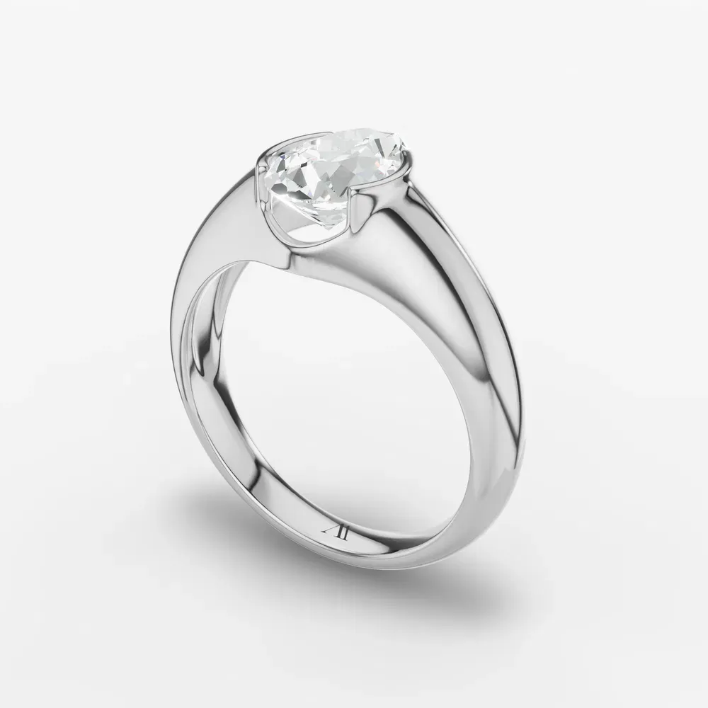 Certified 1 carat Lab Grown Diamond Pear Cut Solitaire, Bezel, East-West Engagement Ring in 14K White Gold-Elen