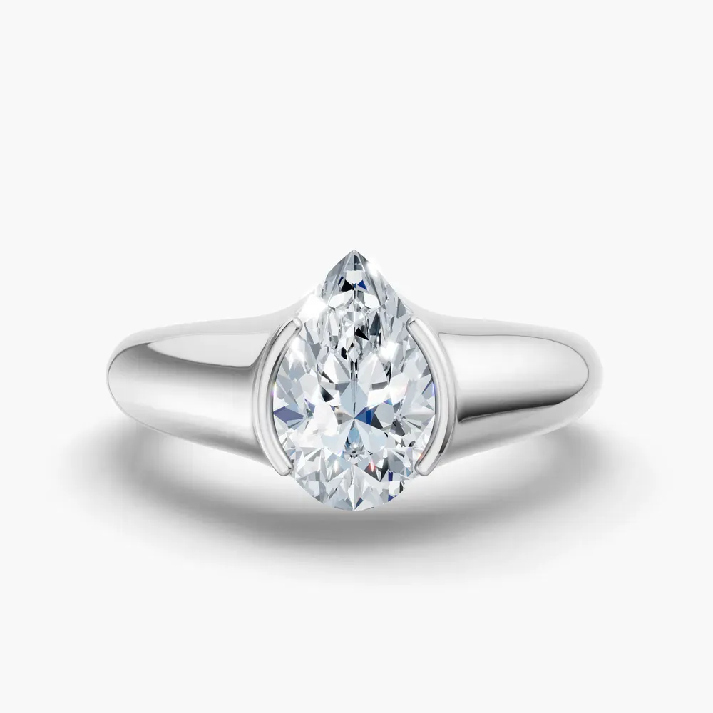 Certified 1 carat Lab Grown Diamond Pear Cut Solitaire, Bezel, East-West Engagement Ring in 14K White Gold-Elen