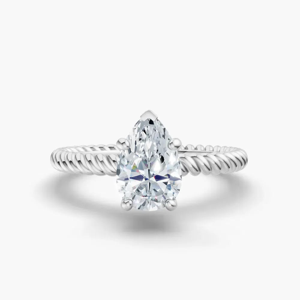Certified 1 carat Lab Grown Diamond Pear Cut Solitaire, Twist, Vintage Engagement Ring in 14K White Gold-Liray