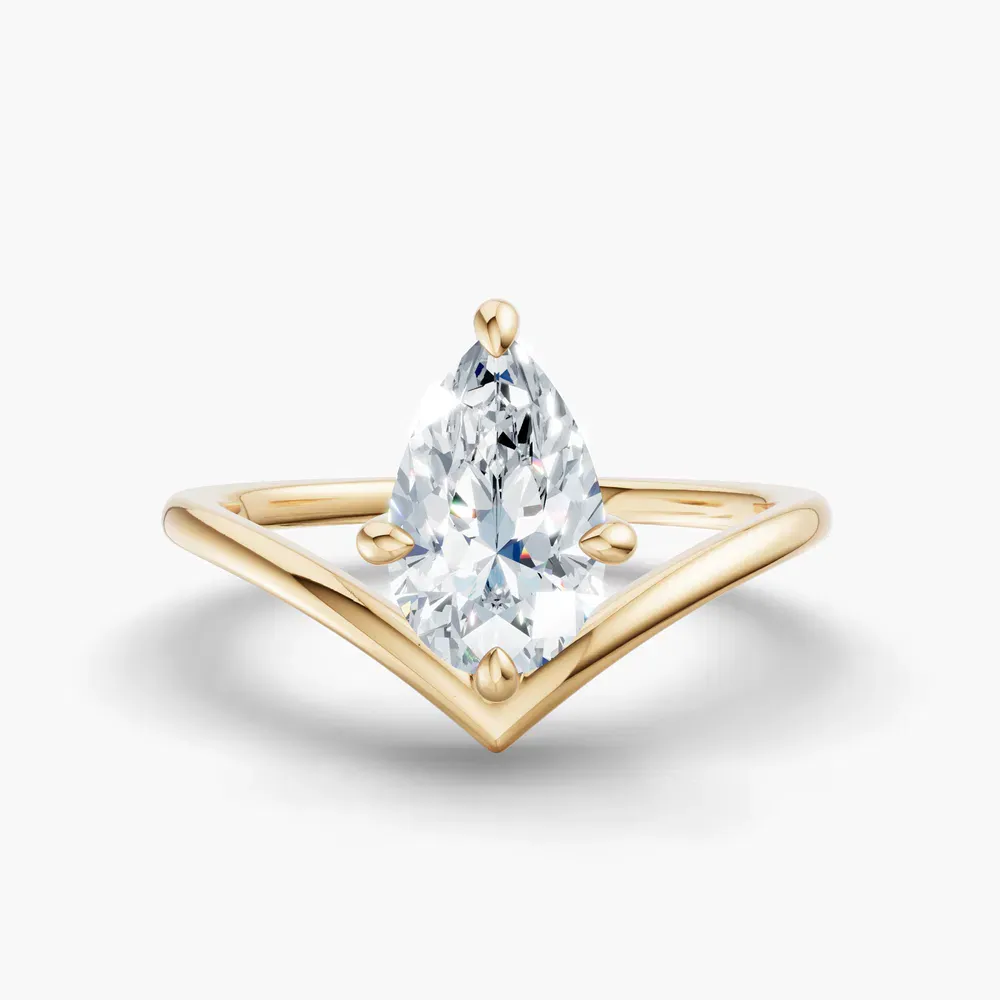 Certified 1 carat Lab Grown Diamond Pear Cut Solitaire, Floating Engagement Ring in 14K Yellow Gold-Lira