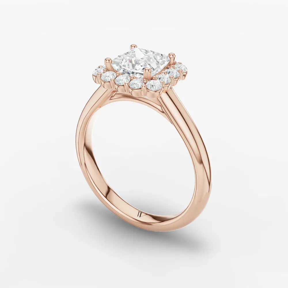 Certified 1 carat Lab Grown Diamond Princess Cut Cathedral, Halo, Floral Engagement Ring in 14K Rose Gold-Arwen